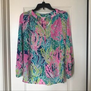 🌴 Lilly Pulitzer Let’s Cha Cha Silk Elsa Top